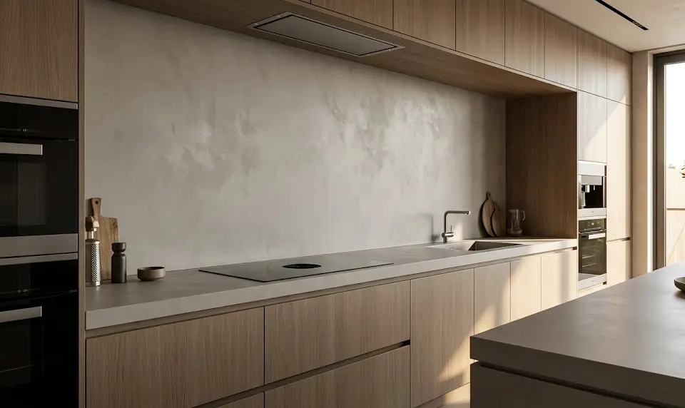 Seamless kitchen backsplash, microcement bathroom walls, waterproof microcement